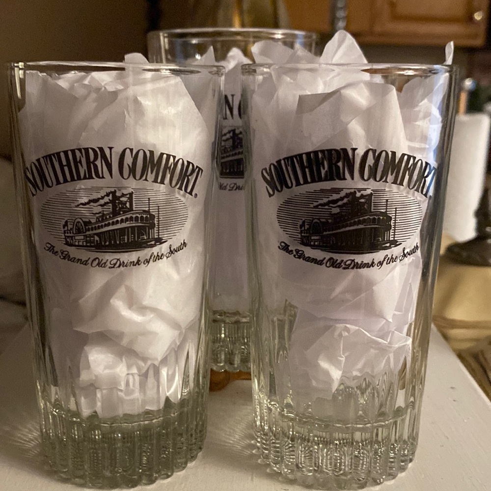 Lot Of 5 Thick Glass Southern Comfort Paddle River Boat Bar Glasses